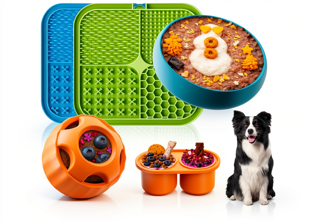 KILIN Dog Enrichment Toys Slow Feeder Lick Mat Set in use with peanut butter