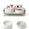 PTOBER Ceramic Slow Feeder Dog Bowl Set Medium Colors-1