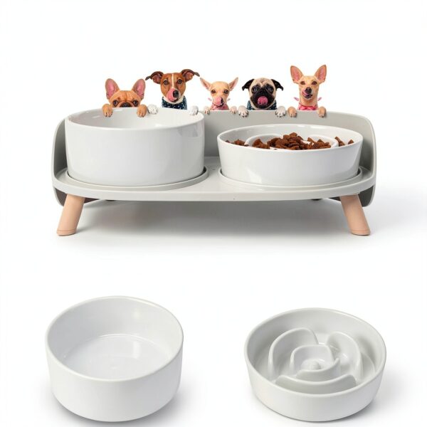PTOBER Ceramic Slow Feeder Dog Bowl Set Medium Colors-1