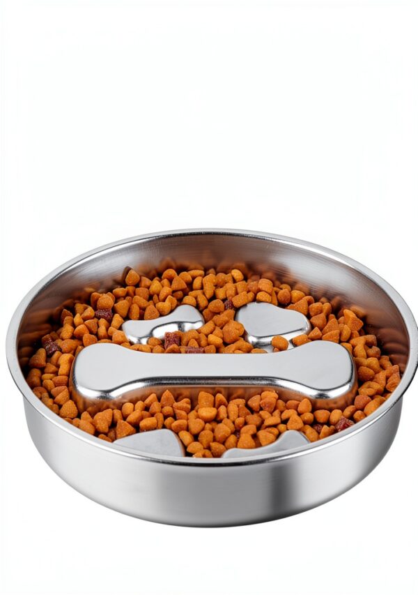 Novery Stainless Steel Dog Slow Feeder Bone Print 2 Cups-1