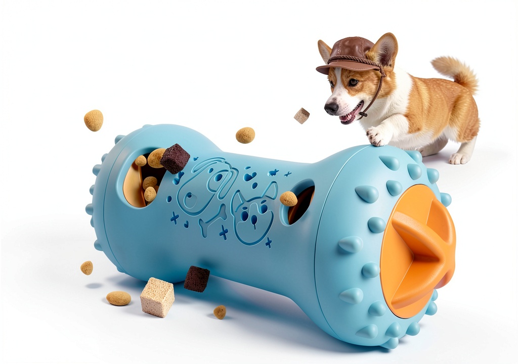 FOXMM dog slow feeder with treat compartments on a floor