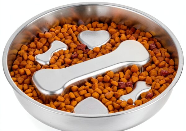 Novery Stainless Steel Dog Slow Feeder Bone Print 2 Cups-0