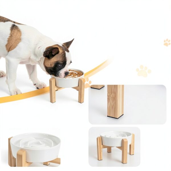 PTOBER Dog Slow Feeder Ceramic Elevated Non Slip Bowl-4