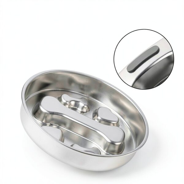 Novery Stainless Steel Dog Slow Feeder Bone Print 2 Cups-6