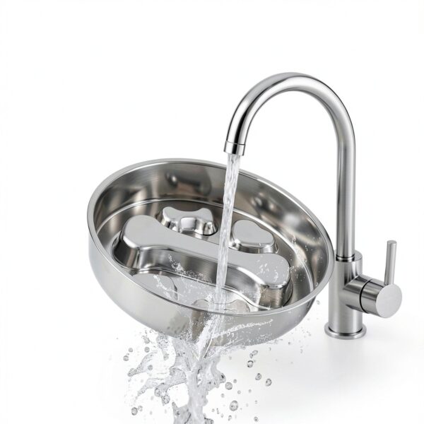 Novery Stainless Steel Dog Slow Feeder Bone Print 2 Cups-5