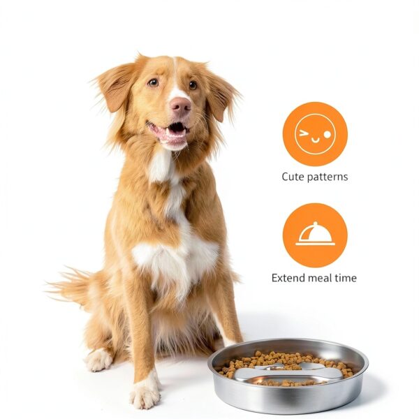 Novery Stainless Steel Dog Slow Feeder Bone Print 2 Cups-2