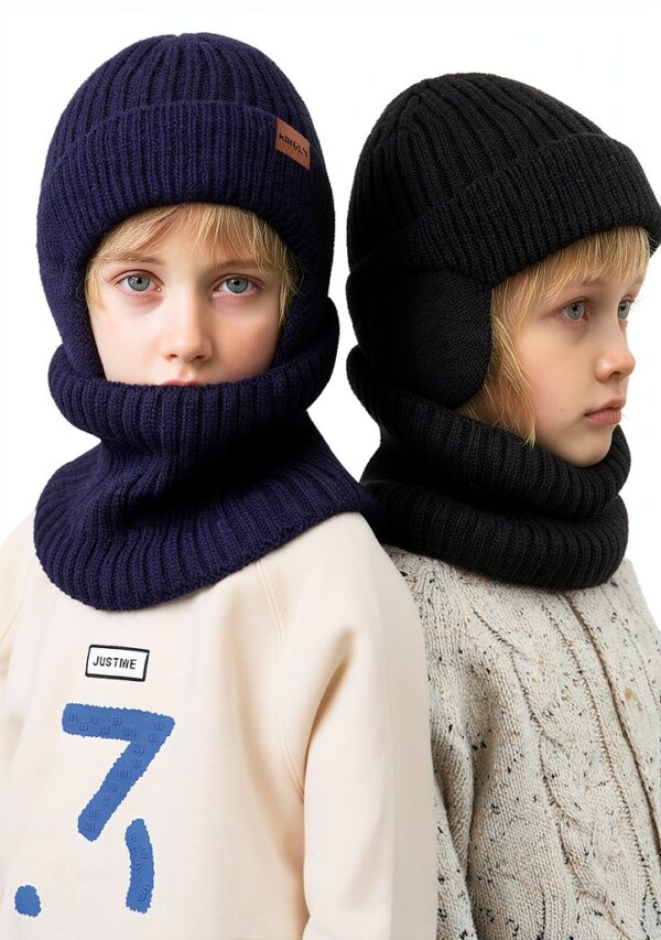 Kids Winter Hat Set Knit Fleece Lined Gloves Neck Warmer-5