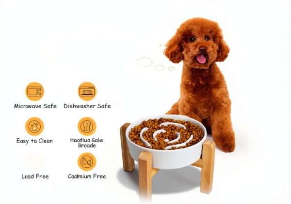 PTOBER Dog Slow Feeder Ceramic Elevated Non Slip Bowl-5