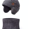 Kids Winter Hat Set Knit Fleece Lined Gloves Neck Warmer-4