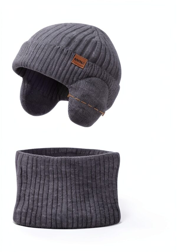 Kids Winter Hat Set Knit Fleece Lined Gloves Neck Warmer-4