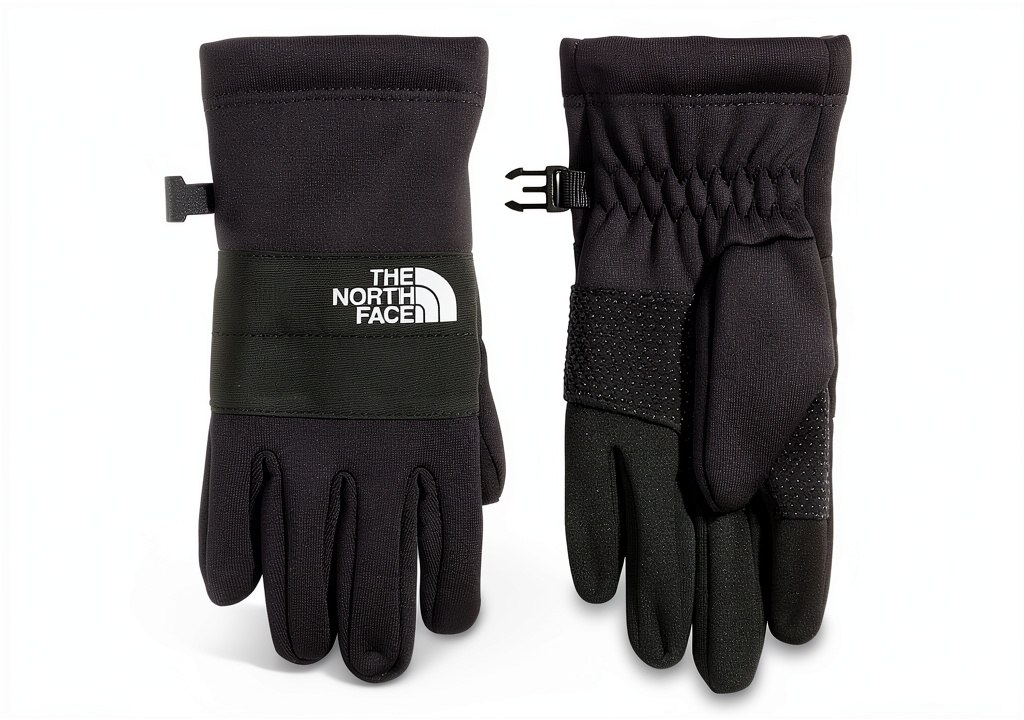 The North Face kids fleece gloves in Dusk Blue color on a child's hands