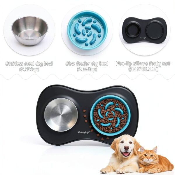 MateeyLife Dog Slow Feeder Bowl Set Anti Spill Mat Small-1