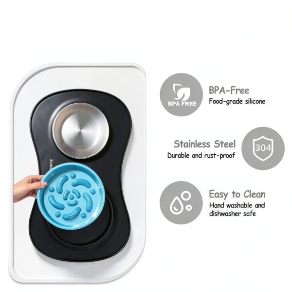 MateeyLife Dog Slow Feeder Bowl Set Anti Spill Mat Small-4